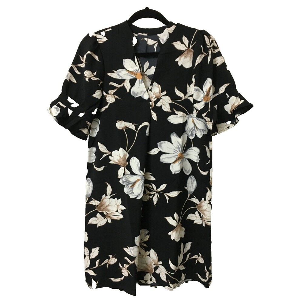 Maternity Tummy Hiding Dress Size 2XL V Neck Black White Floral Work Church D1